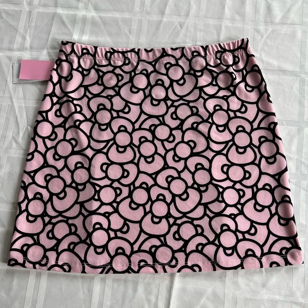 📦 Hello Kitty Hair Bow print skirt short mini baby pink Sanrio elastic waist cat - Picture 5 of 8